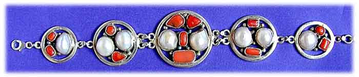 Armband Sterling-Silber/Koralle/Perlen